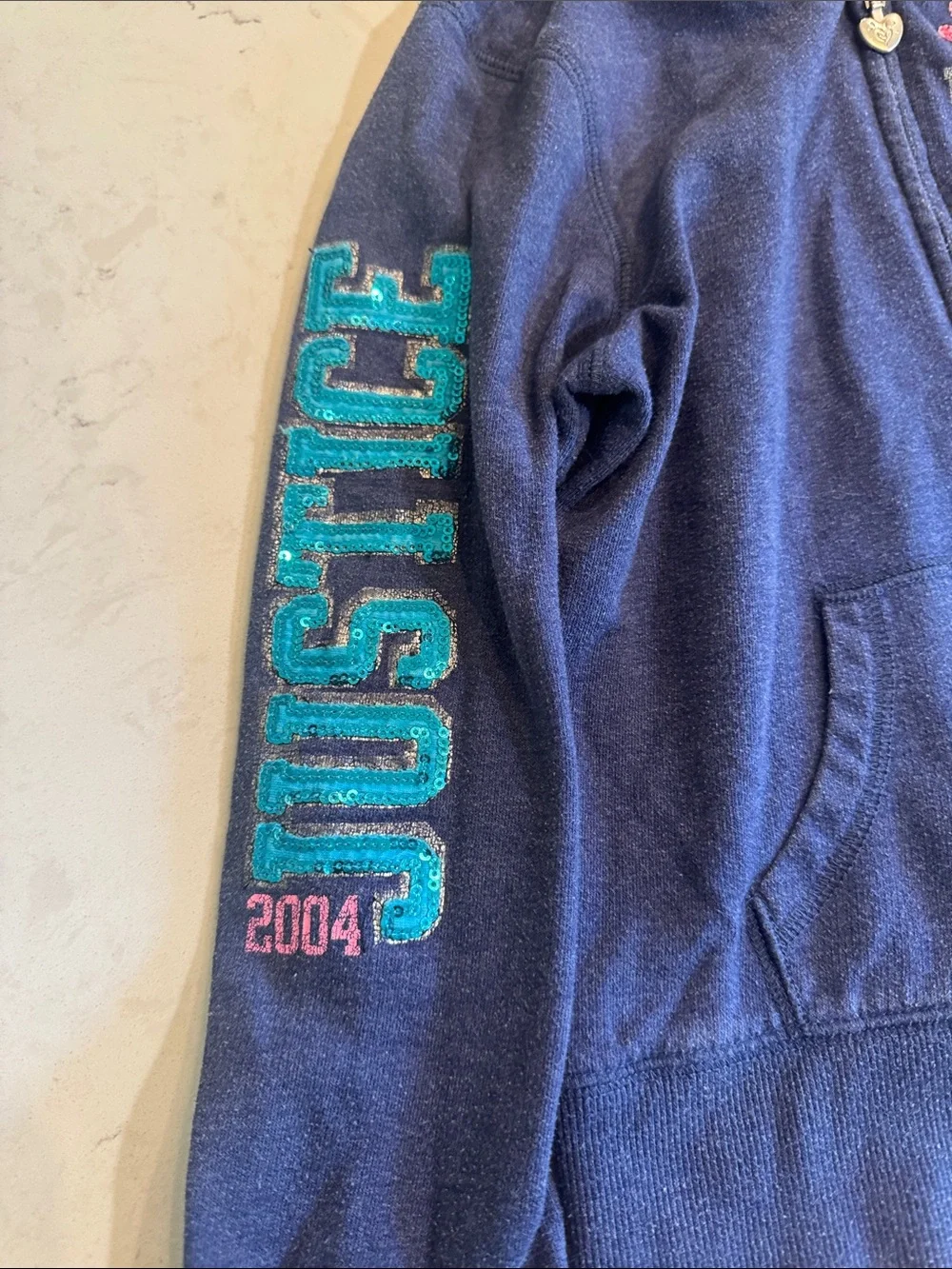 Justice Navy Zip Hoodie with Pink & Teal Accents